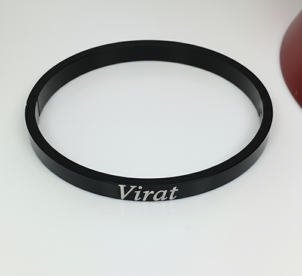 Personalized Black Bangle Bracelet-Black - Image 4