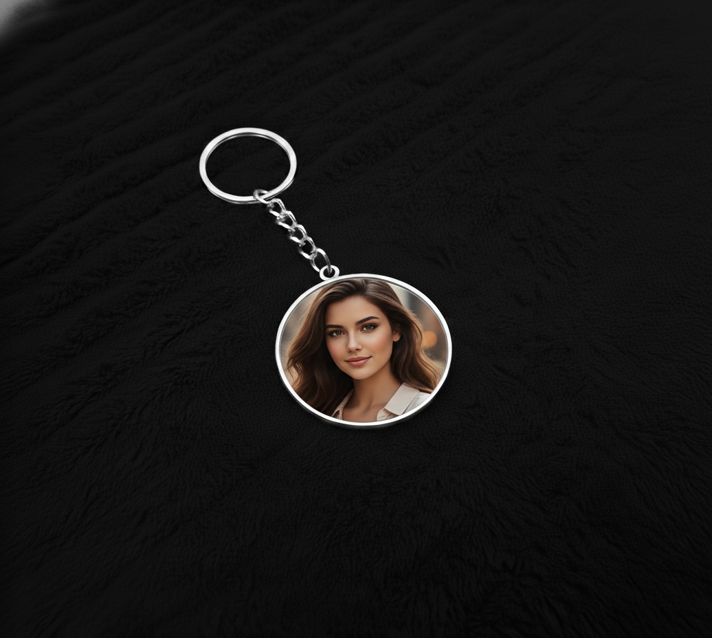 Customized Double-Sided Round Shape Key Chain-Silver Border