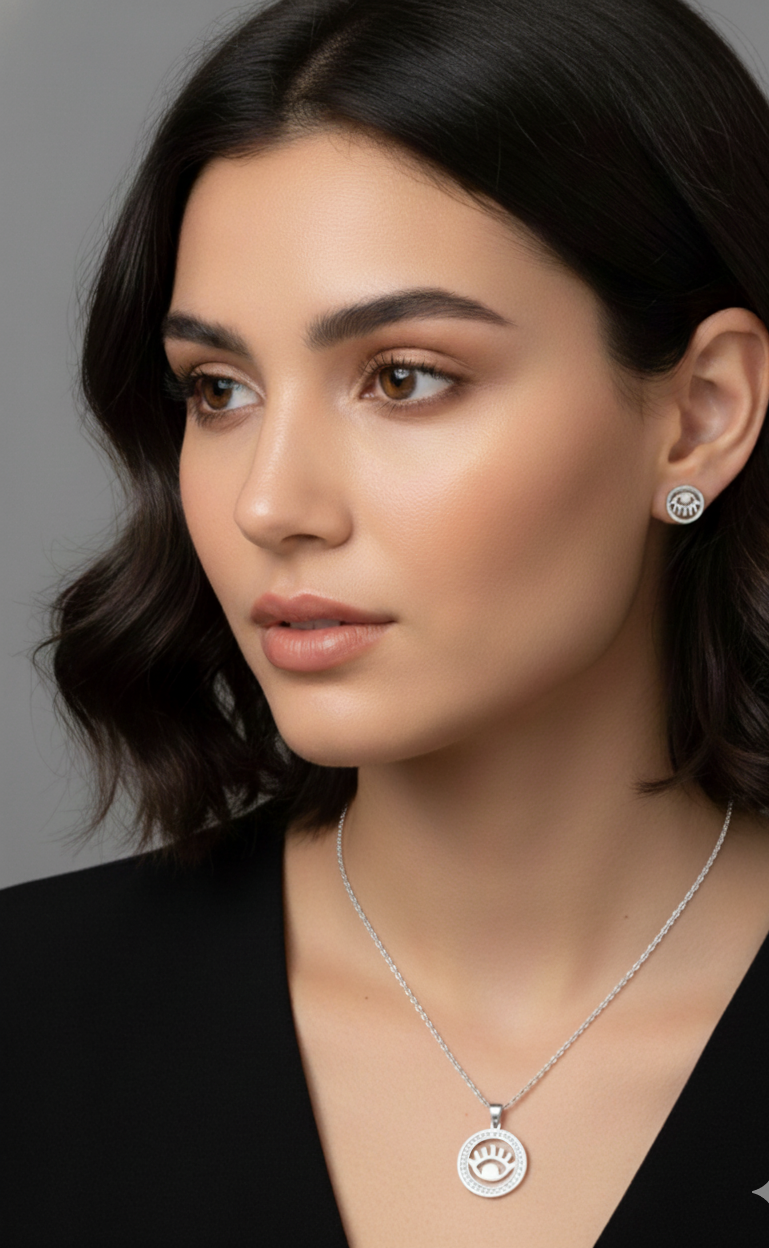 Chic Silver Evil Eye Jewelry Set - Image 4