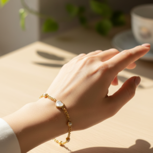 Romantic Pearl Heart Gold Bracelet