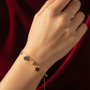 Elegant Black Flower Dangle Bracelet