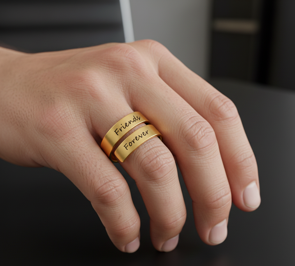 Personalized Glossy Gold Adjustable Name Ring