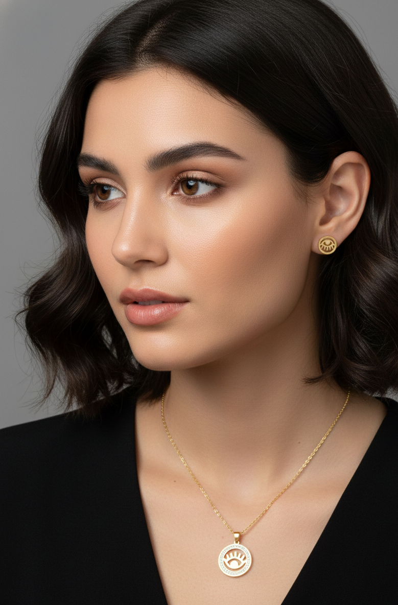 Gold-Tone Stainless Steel Evil Eye Jewelry Set