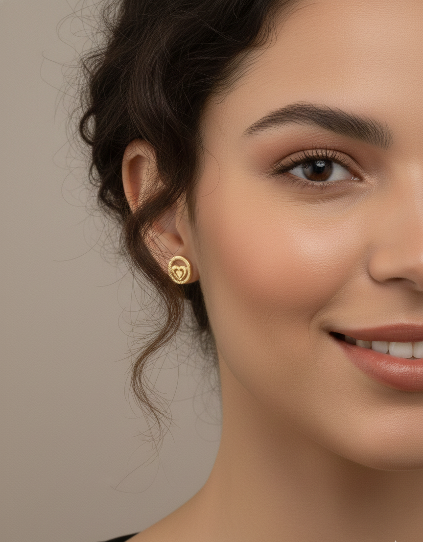 Golden Heart Circle Necklace and Stud Earring Set - Image 5