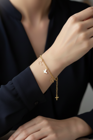 Gold Chain Bracelet with Butterfly Charms