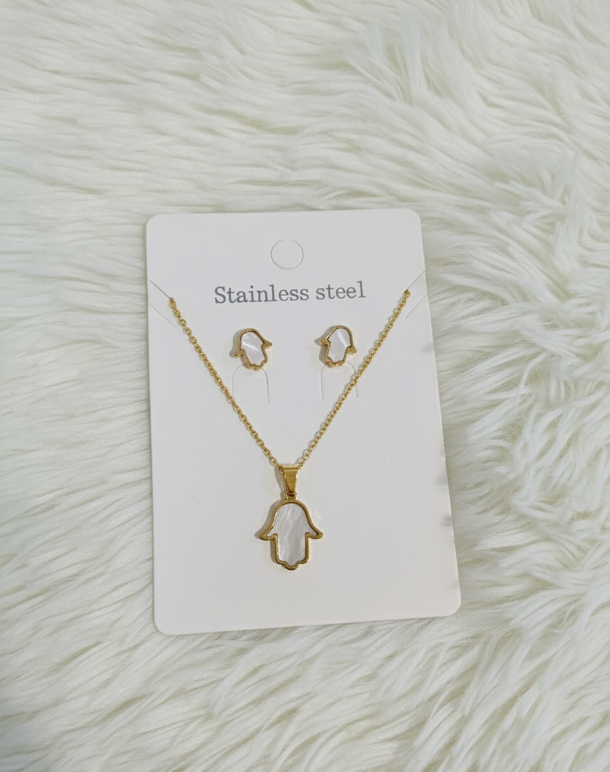 Gold-Tone Hamsa Charm Necklace & Earring Set - Image 2