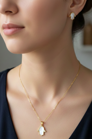 Gold-Tone Hamsa Charm Necklace & Earring Set