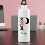 Personalized White Water Bottle - Floral Initial P