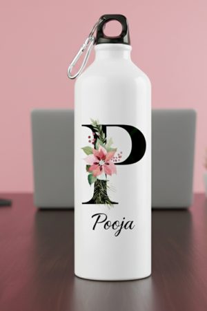 Personalized White Water Bottle - Floral Initial P