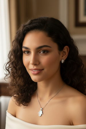 Silver-Tone Hamsa Charm Necklace & Earring Set