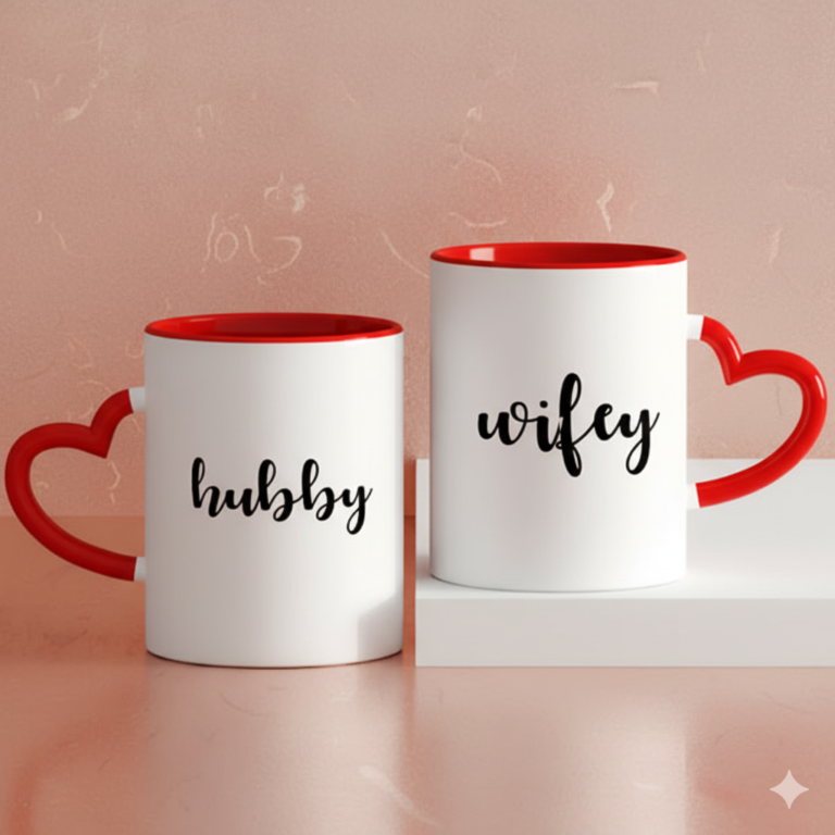 Hubby & Wifey Heart Handle Mug Set-1